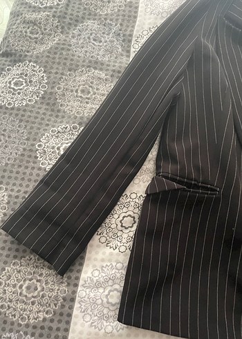 Siyah Çizgili Kadın Blazer Ceket - Görsel 3