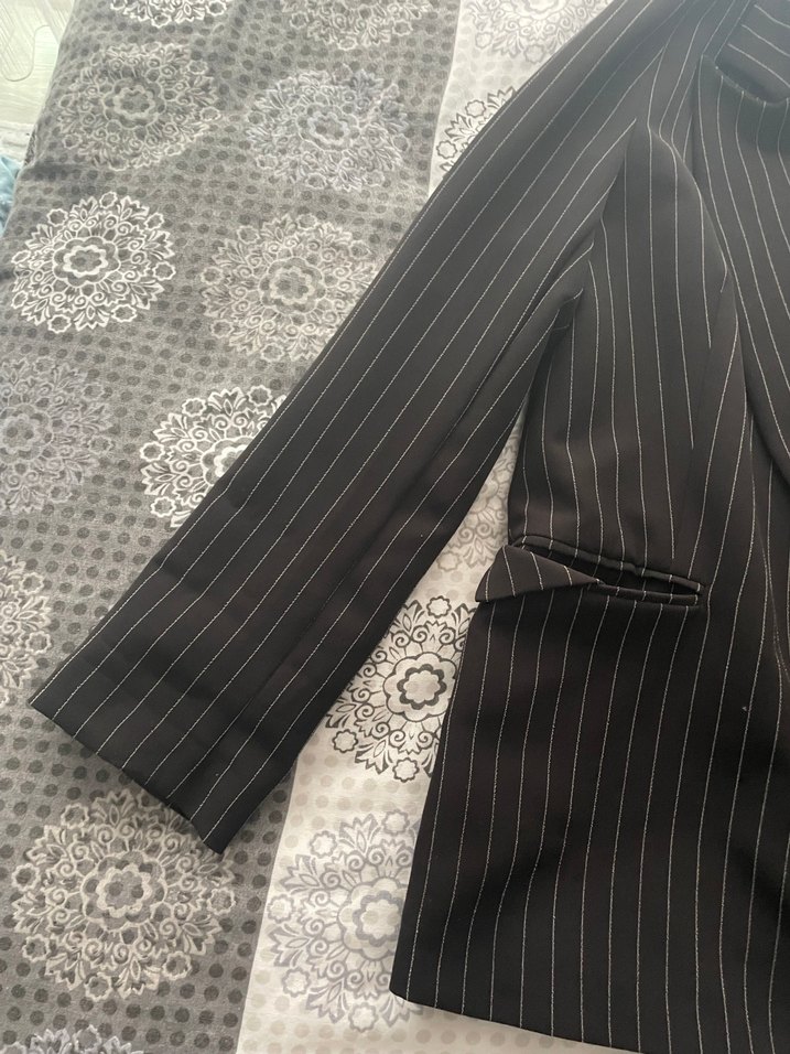 Siyah Çizgili Kadın Blazer Ceket - Görsel 2