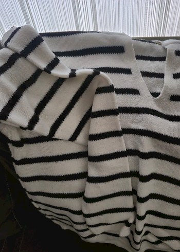 Çizgili Kadın Triko Bluz - Görsel 2