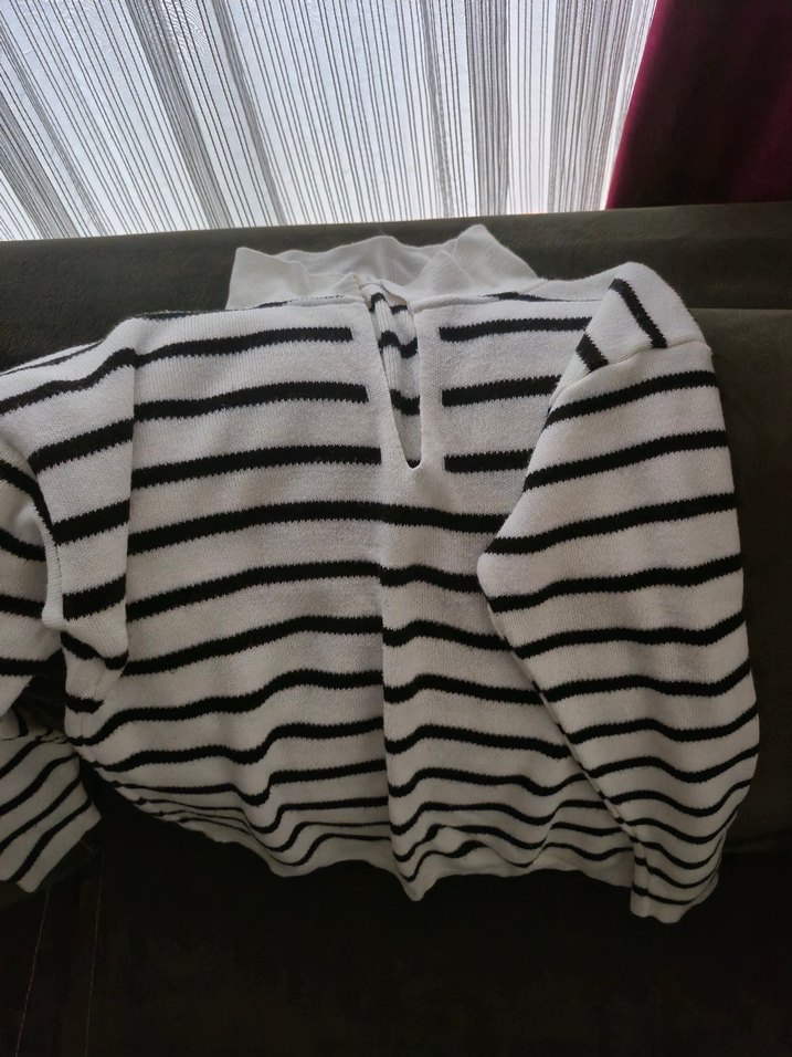 Çizgili Kadın Triko Bluz - Görsel 3