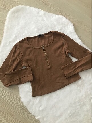 Fermuarlı crop bluz