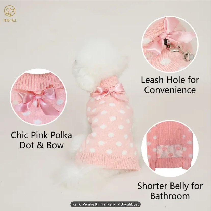 Pembe Noktalı Peluş Detaylı Köpek Kıyafeti - Görsel 3