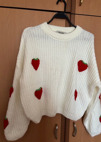 Nakışlı Beyaz Triko Kadın kazak - Görsel 2