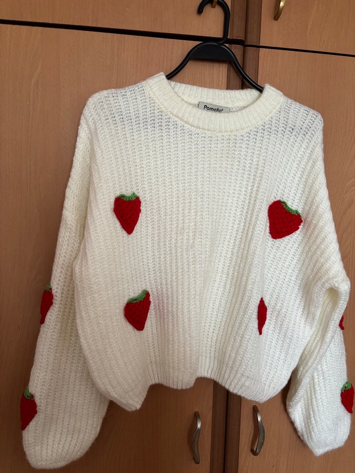 Nakışlı Beyaz Triko Kadın kazak - Görsel 2