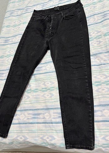 Düğmeli Siyah Kadın Denim Pantolon - Görsel 2