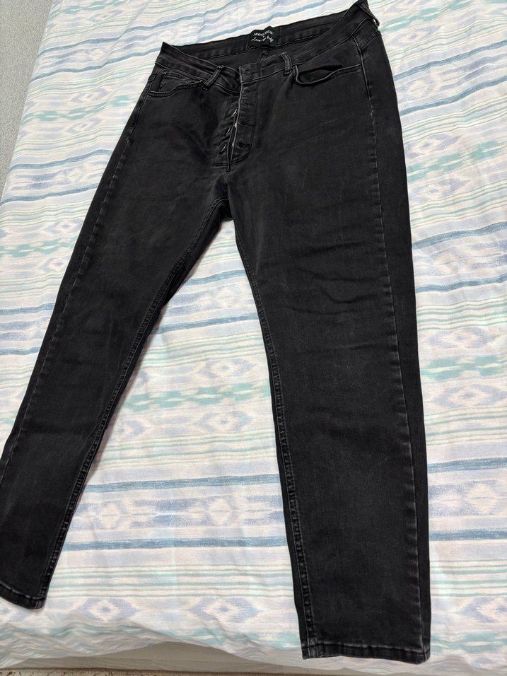 Düğmeli Siyah Kadın Denim Pantolon - Görsel 2