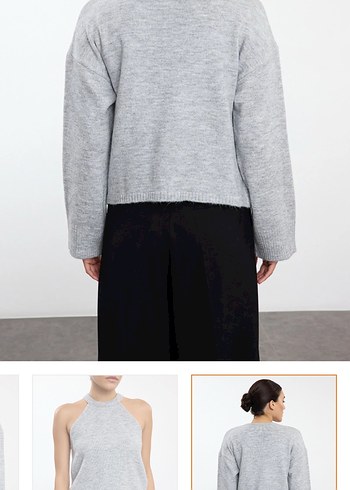 Gri Kadın Triko Salaş Kazak - Görsel 3