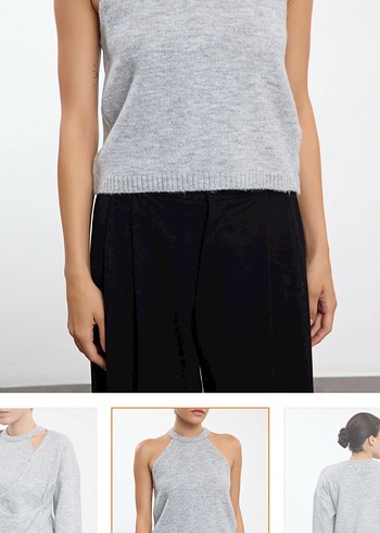 Gri Kadın Triko Salaş Kazak - Görsel 2