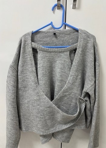 Gri Kadın Triko Salaş Kazak - Görsel 4