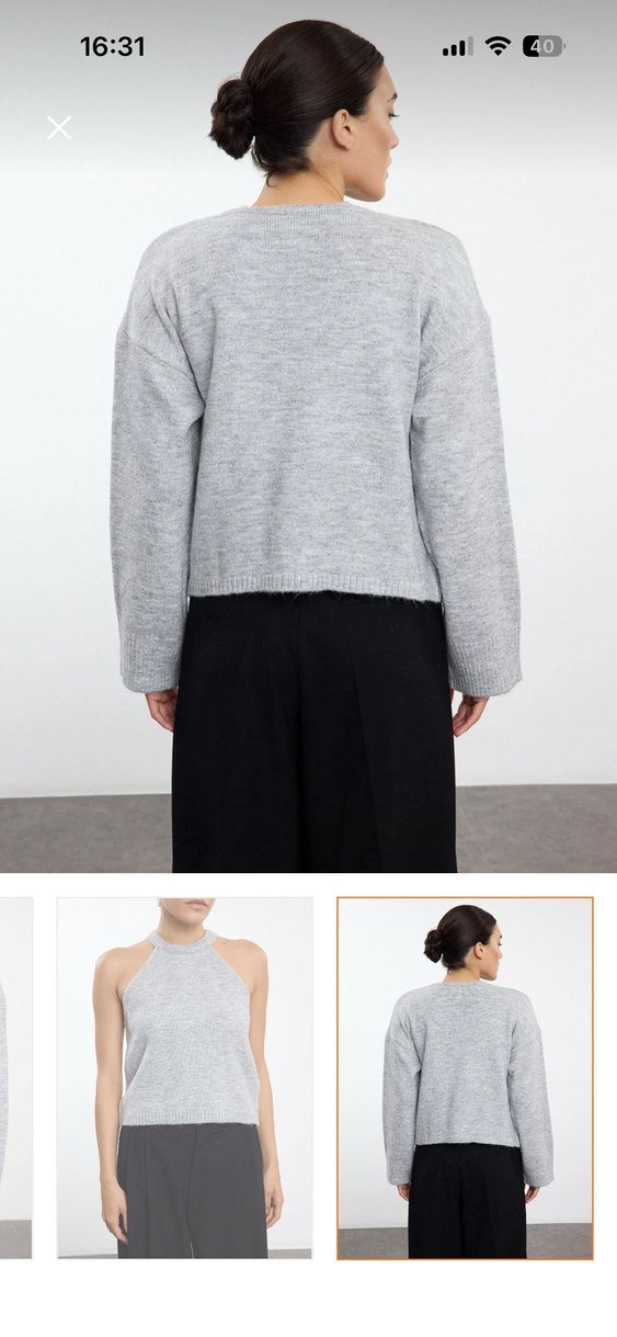 Gri Kadın Triko Salaş Kazak - Görsel 3