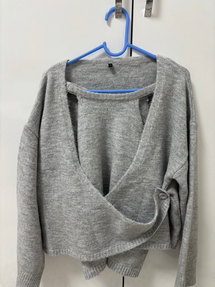 Gri Kadın Triko Salaş Kazak - Görsel 4