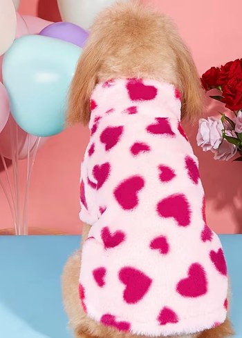 Pembe Kalp Desenli Kürklü Köpek Kıyafeti - Görsel 2