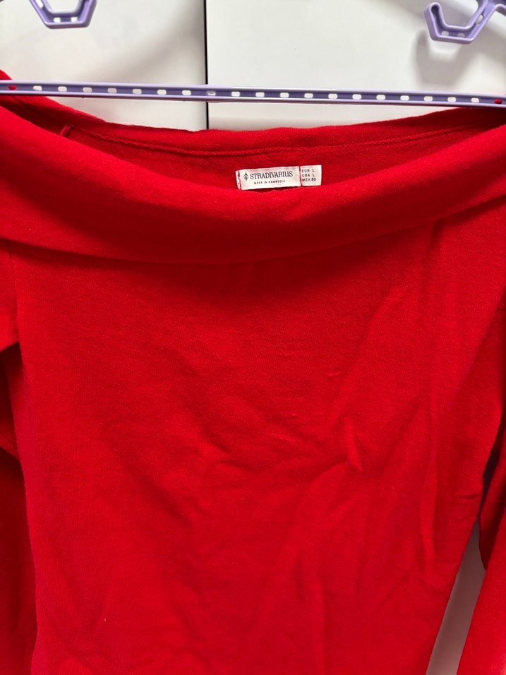 Kırmızı Uzun Kollu Kayık Yaka Kadın Kazak - Görsel 2