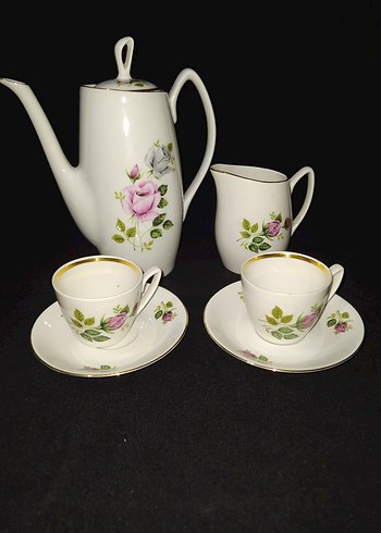 Porselen Çay Seti, Beyaz, Pastel Çiçek Desenli