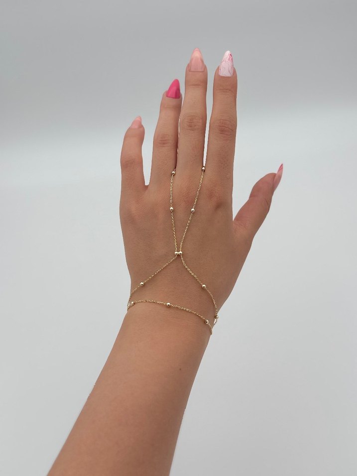 Çelik şahmeran.Zincir Detaylı Altın Renk Kadın El Zinciri - Görsel 4