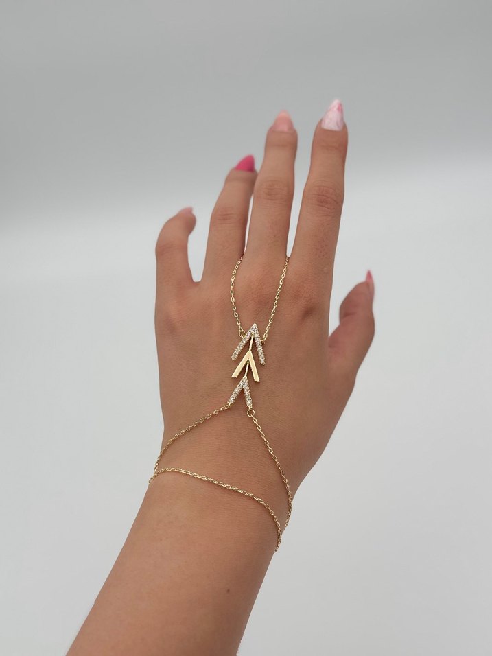 Çelik şahmeran.Zincir Detaylı Altın Renk Kadın El Zinciri - Görsel 5