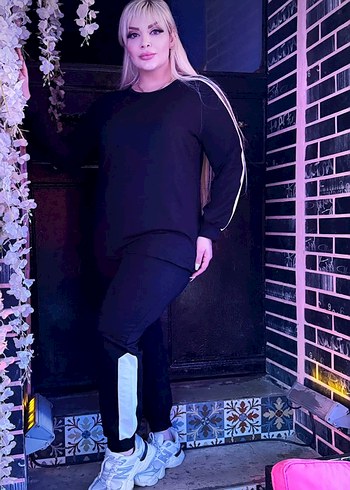 universal Beden Siyah Kadın Oversize Eşofman Takımı büyük beden