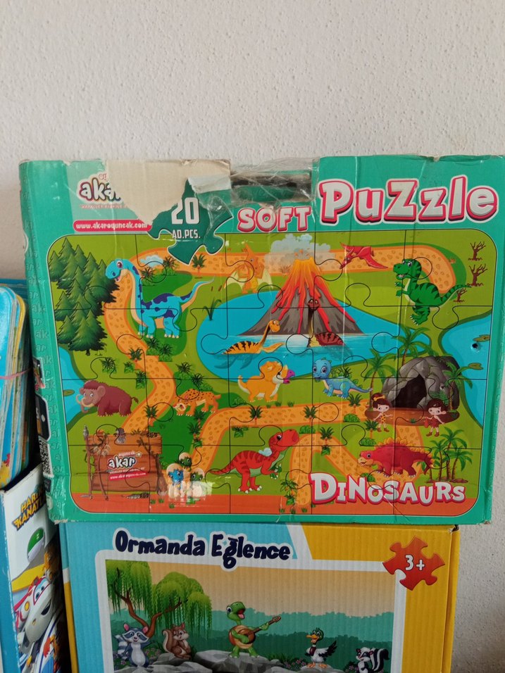 Renkli Dinozor ve Orman Temalı 4 Çocuk Puzzle - Görsel 2