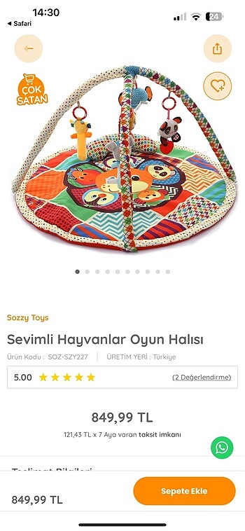 Sozzy bebek oyun halısı