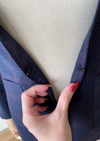 s Beden Lacivert Düğmeli Midi Kadın Blazer Ceket