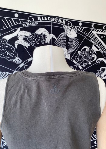 xs Beden Gri Baskılı Kolsuz Mini Denim Atlet