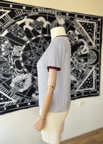 Pull and Bear Gri Çizgili Kadın Kısa Kollu Tişört