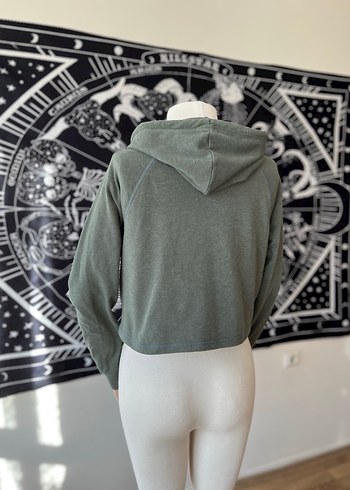 xs Beden haki Renk Gri Kapüşonlu Kadın Sweatshirt