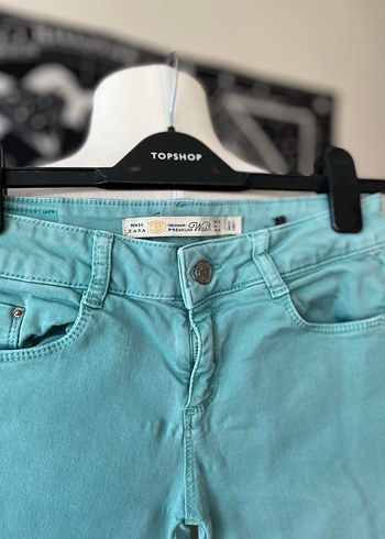 Zara Düğmeli Turkuaz Bohem Kadın Kot Pantolon