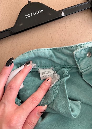 xs Beden Düğmeli Turkuaz Bohem Kadın Kot Pantolon