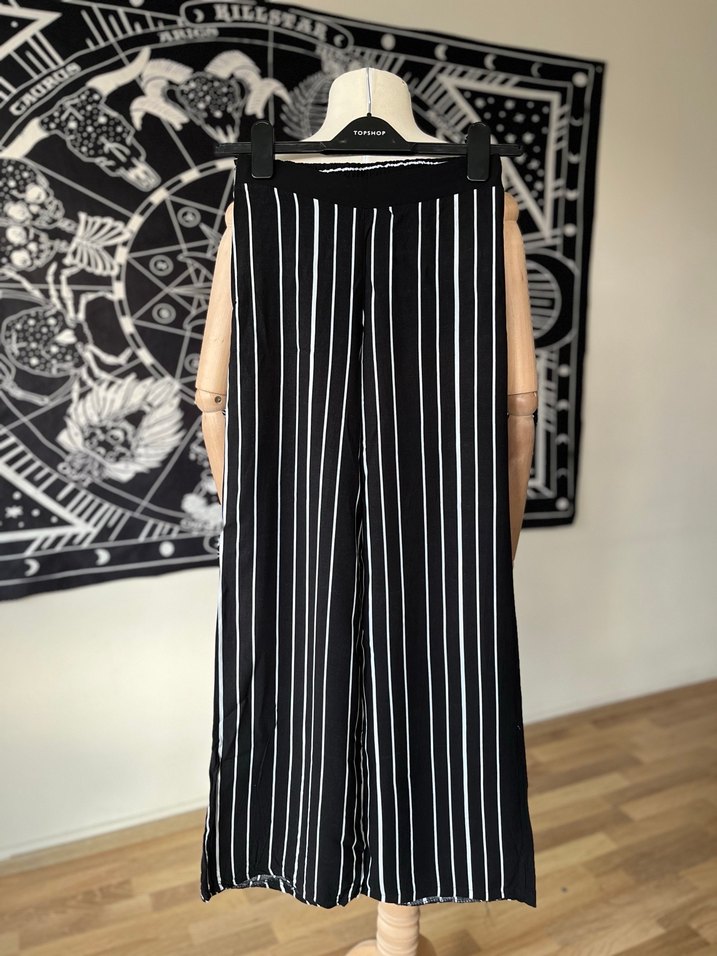 Kadın Siyah Çizgili Kumaş Pantolon - Görsel 3