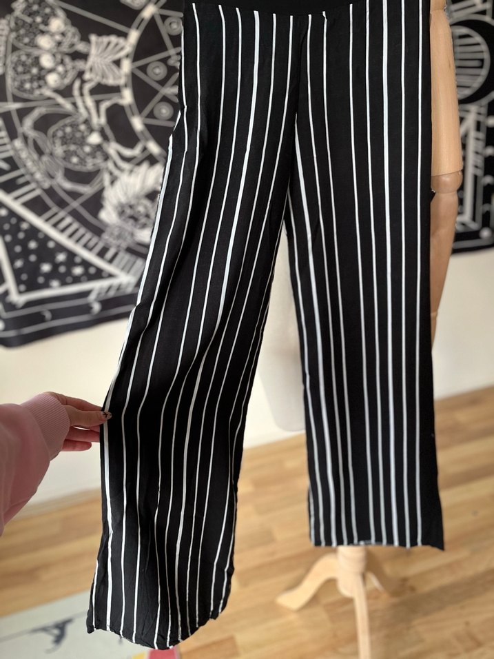 Kadın Siyah Çizgili Kumaş Pantolon - Görsel 4