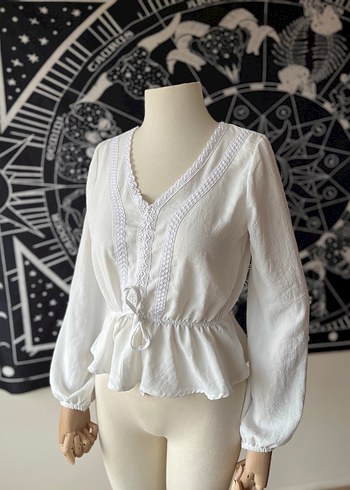 Dantel Detaylı Beyaz Bohem Kadın Bluz - Görsel 2