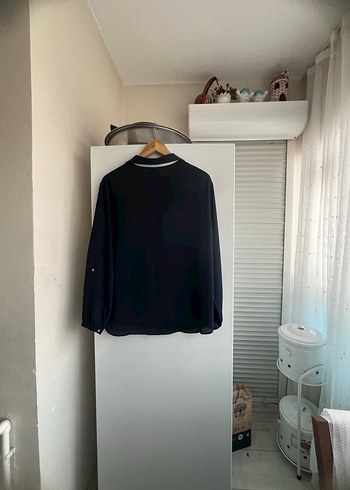 xl Beden Düğmeli Uzun Kollu Mavi Kadın Gömlek