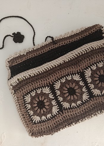 Beden kahverengi Renk Bohem Nakışlı Örgü Kitap/Tablet Cantasi