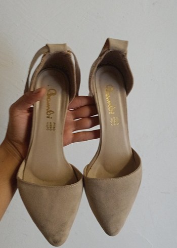 36 Beden ten rengi Renk Bej Süet Stiletto Kadın Topuklu Ayakkabı