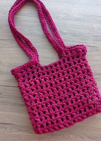 Pembe Örgü Bohem Kadın Çanta