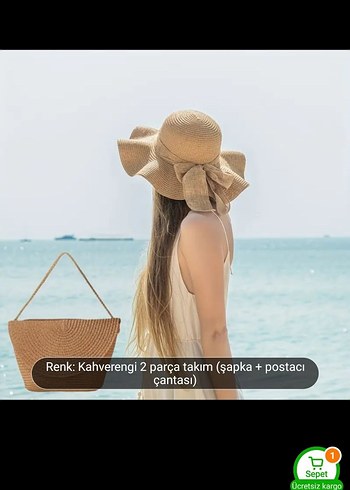 Diğer Bej Örgü Bohem Kadın Şapka ve Çanta Seti