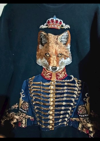 Dolce Gabbarna :Kadın Lacivert Nakışlı Kürklü Sweatshirt - Görsel 3