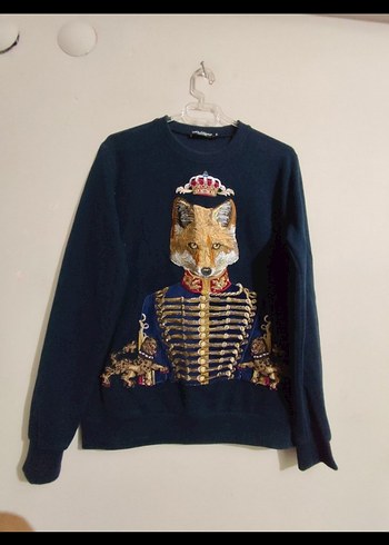 Dolce Gabbarna :Kadın Lacivert Nakışlı Kürklü Sweatshirt - Görsel 2