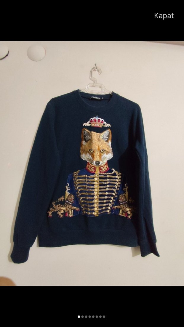 Dolce Gabbarna :Kadın Lacivert Nakışlı Kürklü Sweatshirt - Görsel 2