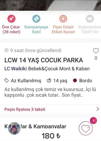 LCW : Bordo Kapüşonlu Kız Çocuk Düğmeli Mont - Görsel 6