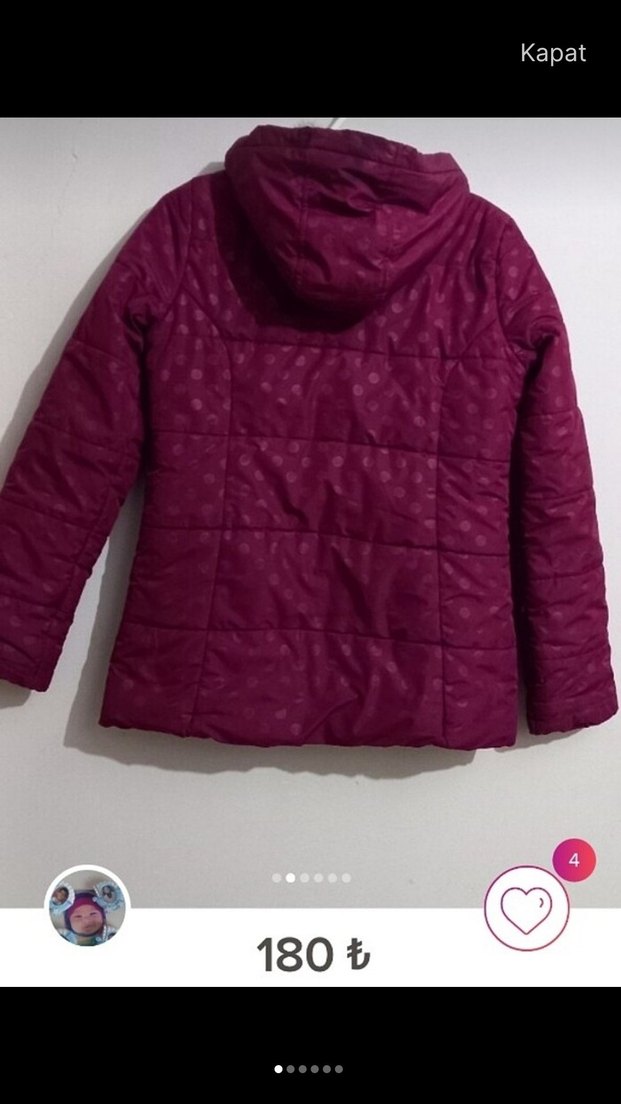 LCW : Bordo Kapüşonlu Kız Çocuk Düğmeli Mont - Görsel 2