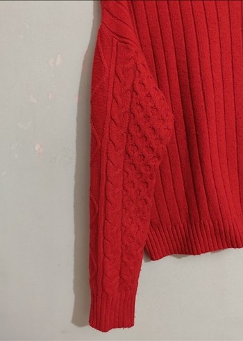 Bershika :Kırmızı Örgü Salaş Kadın Kazak - Görsel 3