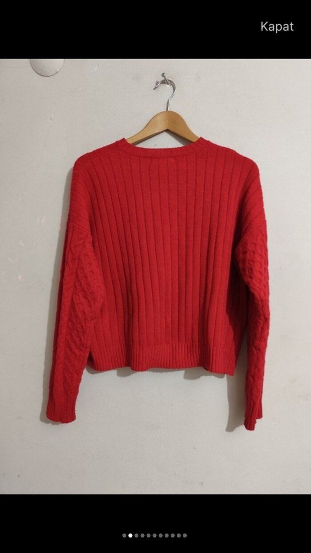 Bershika :Kırmızı Örgü Salaş Kadın Kazak - Görsel 2
