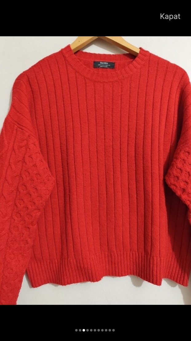 Bershika :Kırmızı Örgü Salaş Kadın Kazak - Görsel 5