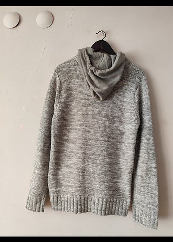 Mudo :Gri Örgü Kapüşonlu Erkek Kazak - Görsel 2