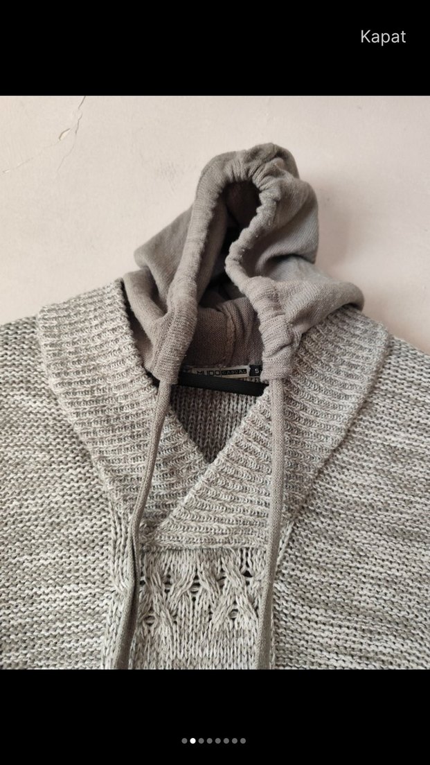 Mudo :Gri Örgü Kapüşonlu Erkek Kazak - Görsel 3