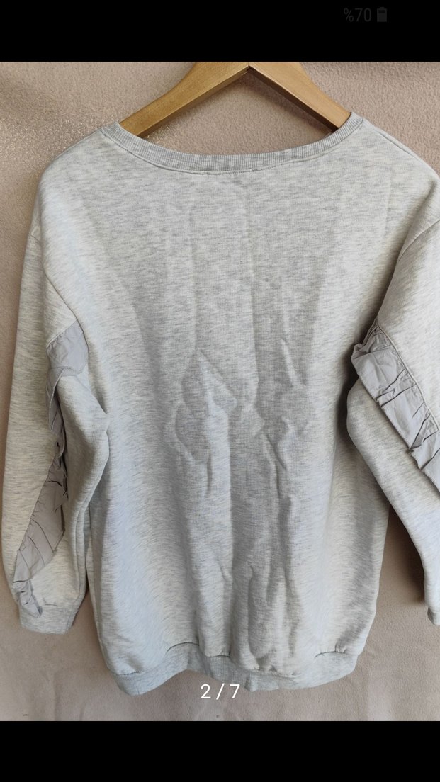 BSL : Gri Kadın Uzun Kollu Fırfırlı Triko - Görsel 2