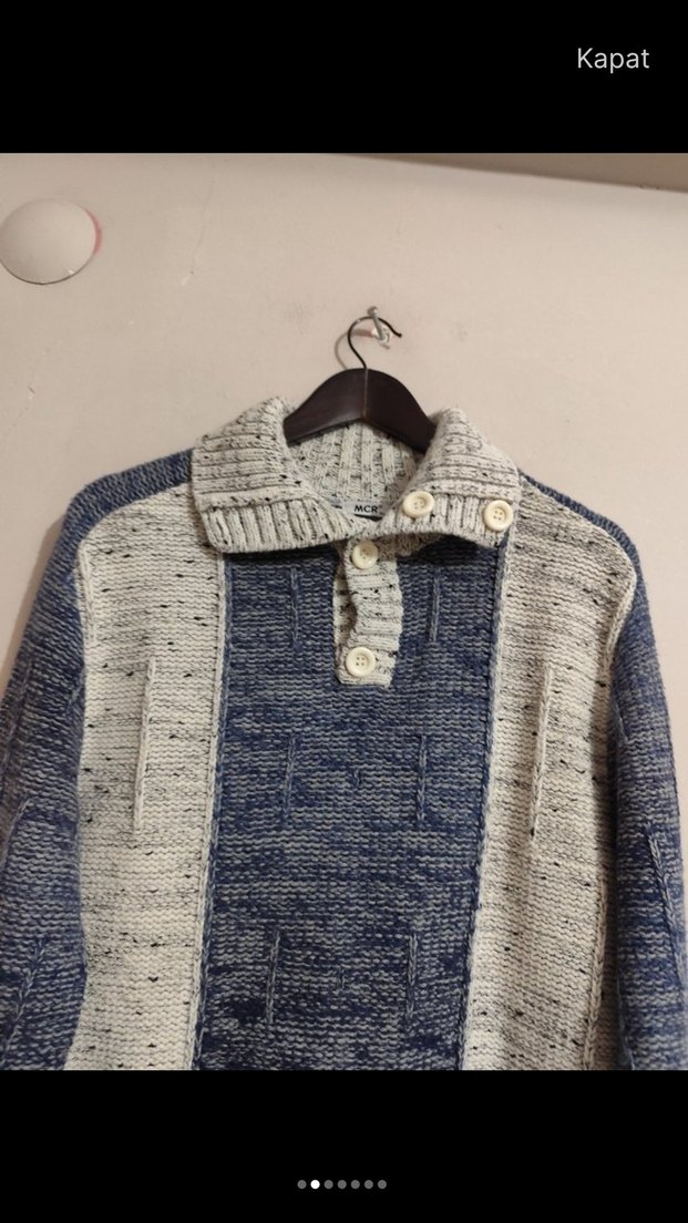 MCR :Gri ve Mavi Örgü Polo Yaka Erkek Kazak - Görsel 2