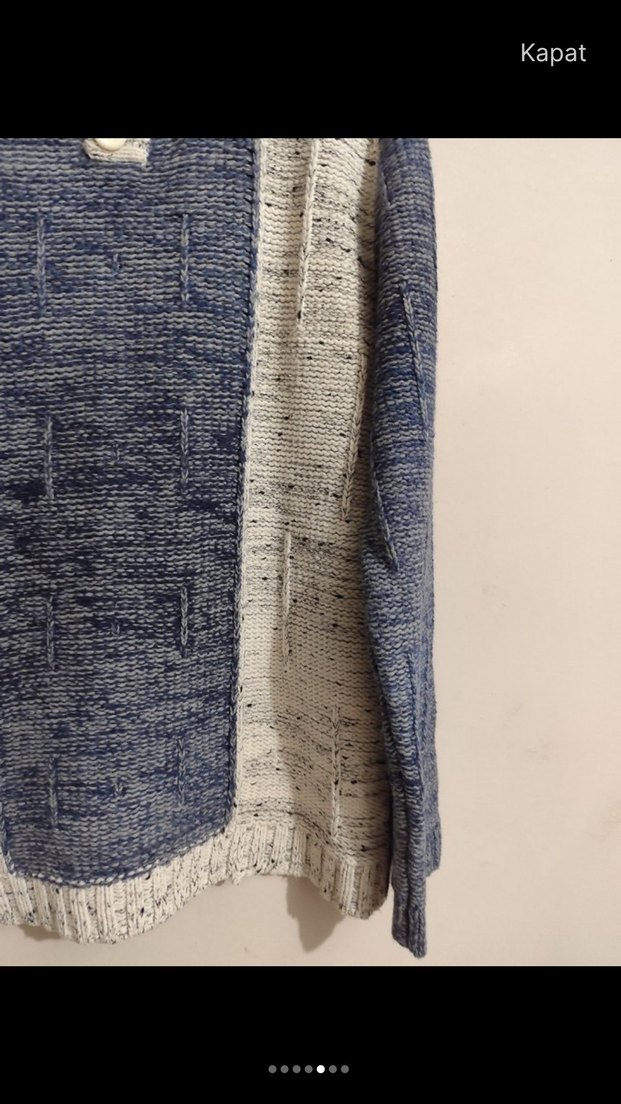 MCR :Gri ve Mavi Örgü Polo Yaka Erkek Kazak - Görsel 4